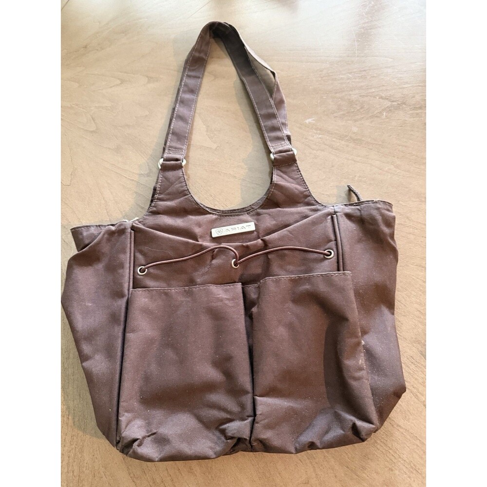 Ariat Tote Mini Carryall Womens Poly Canvas Pockets Roomy Zip Brown - Picture 2 of 5